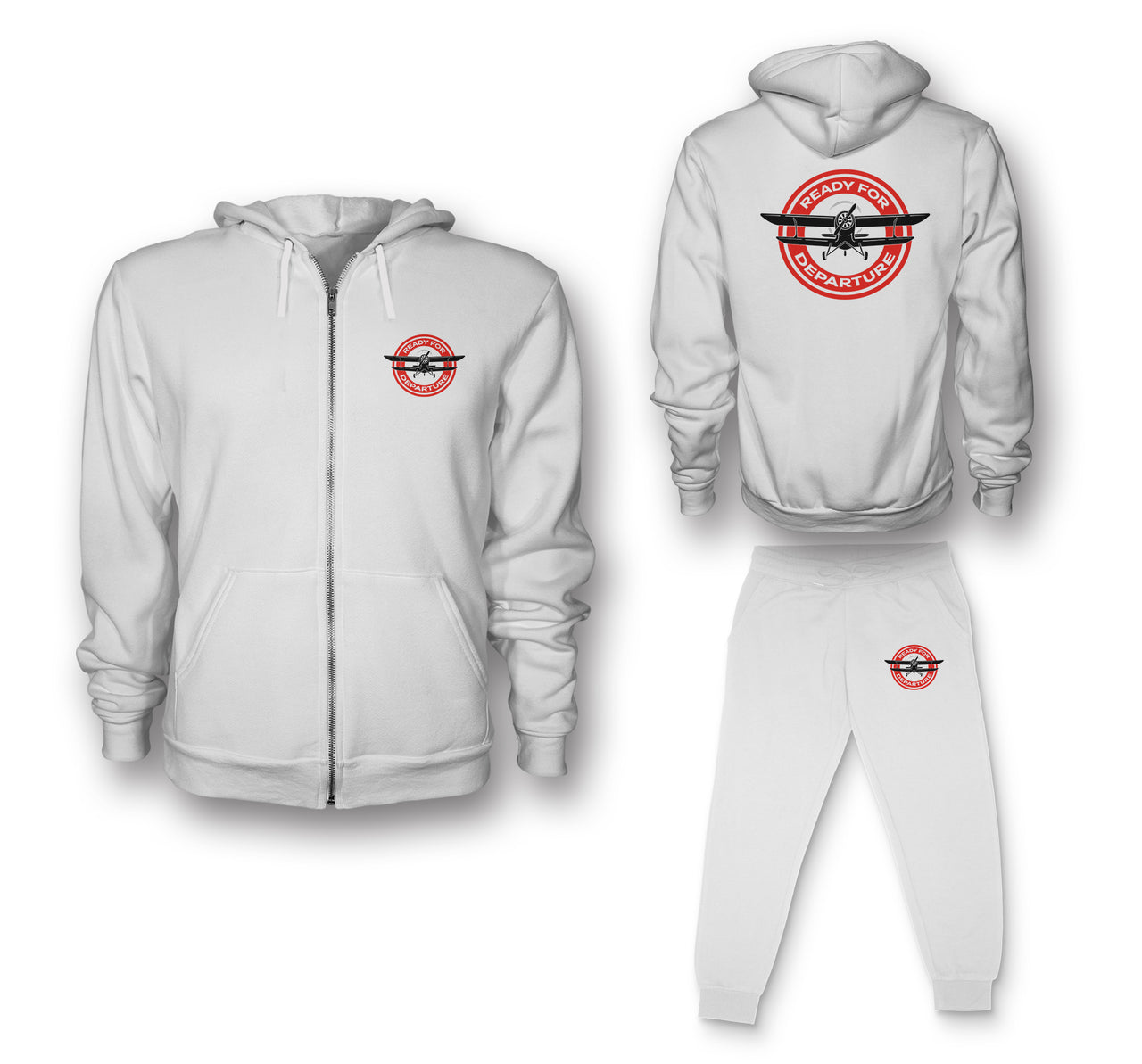 Ready for Departure Designed Zipped Hoodies & Sweatpants Set