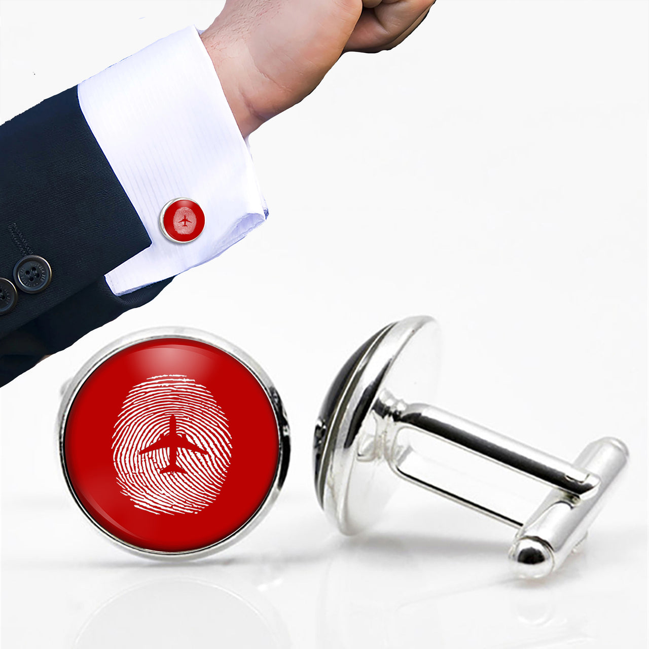 Aviation Finger Print Designed Cuff Links