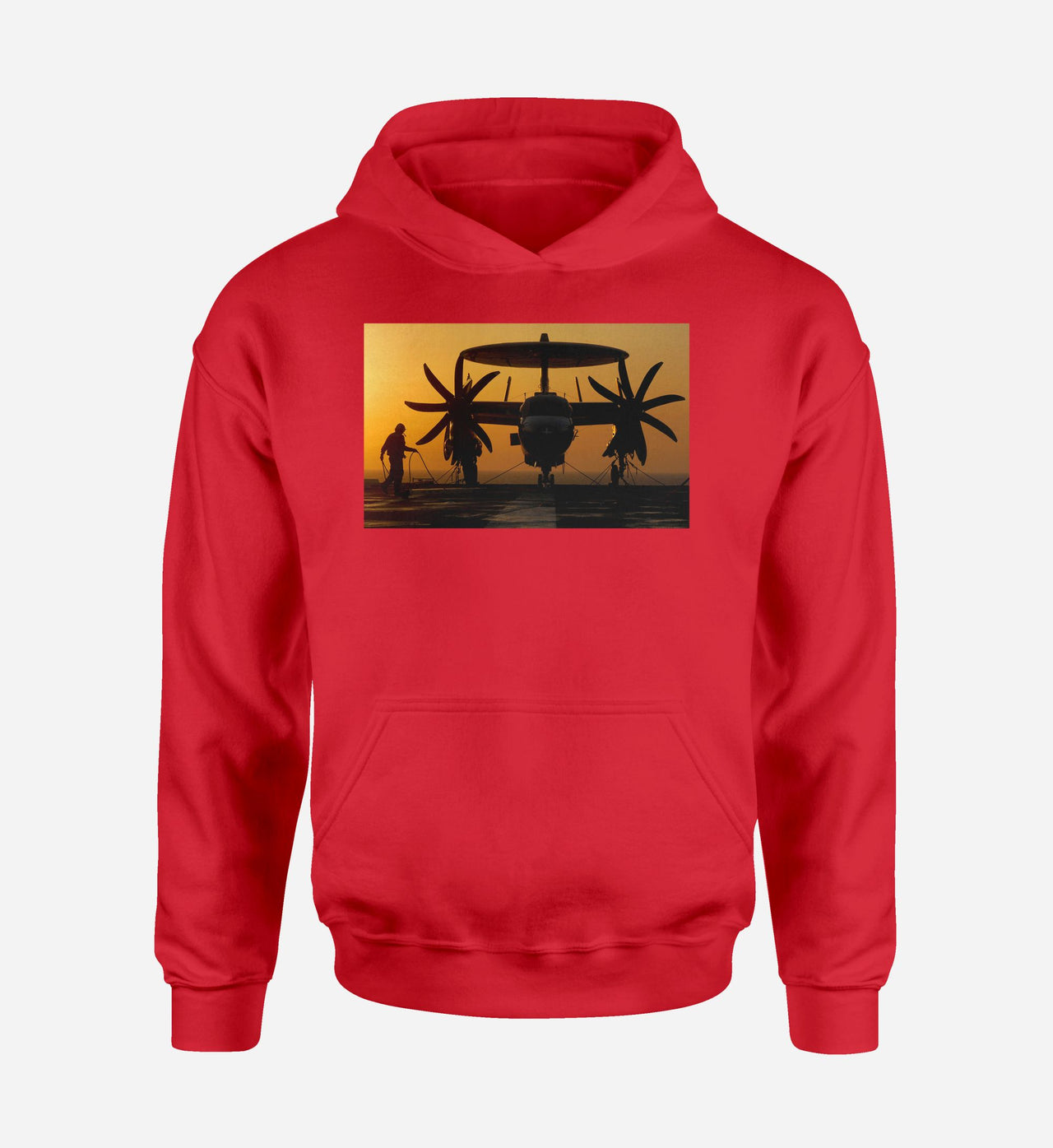 Military Plane at Sunset Designed Hoodies