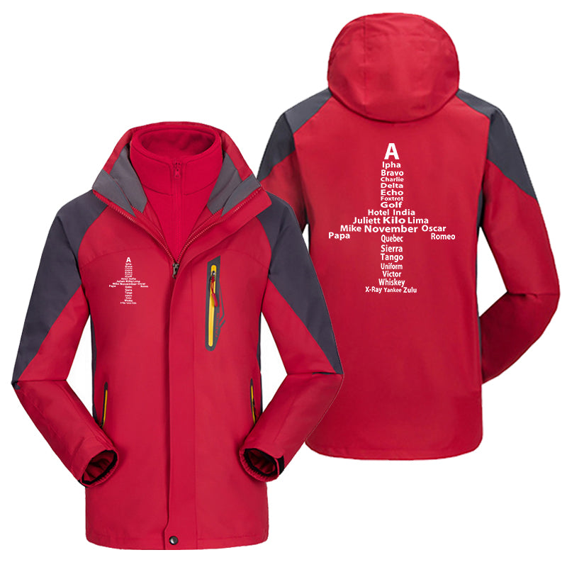 Airplane Shape Aviation Alphabet Designed Thick Skiing Jackets