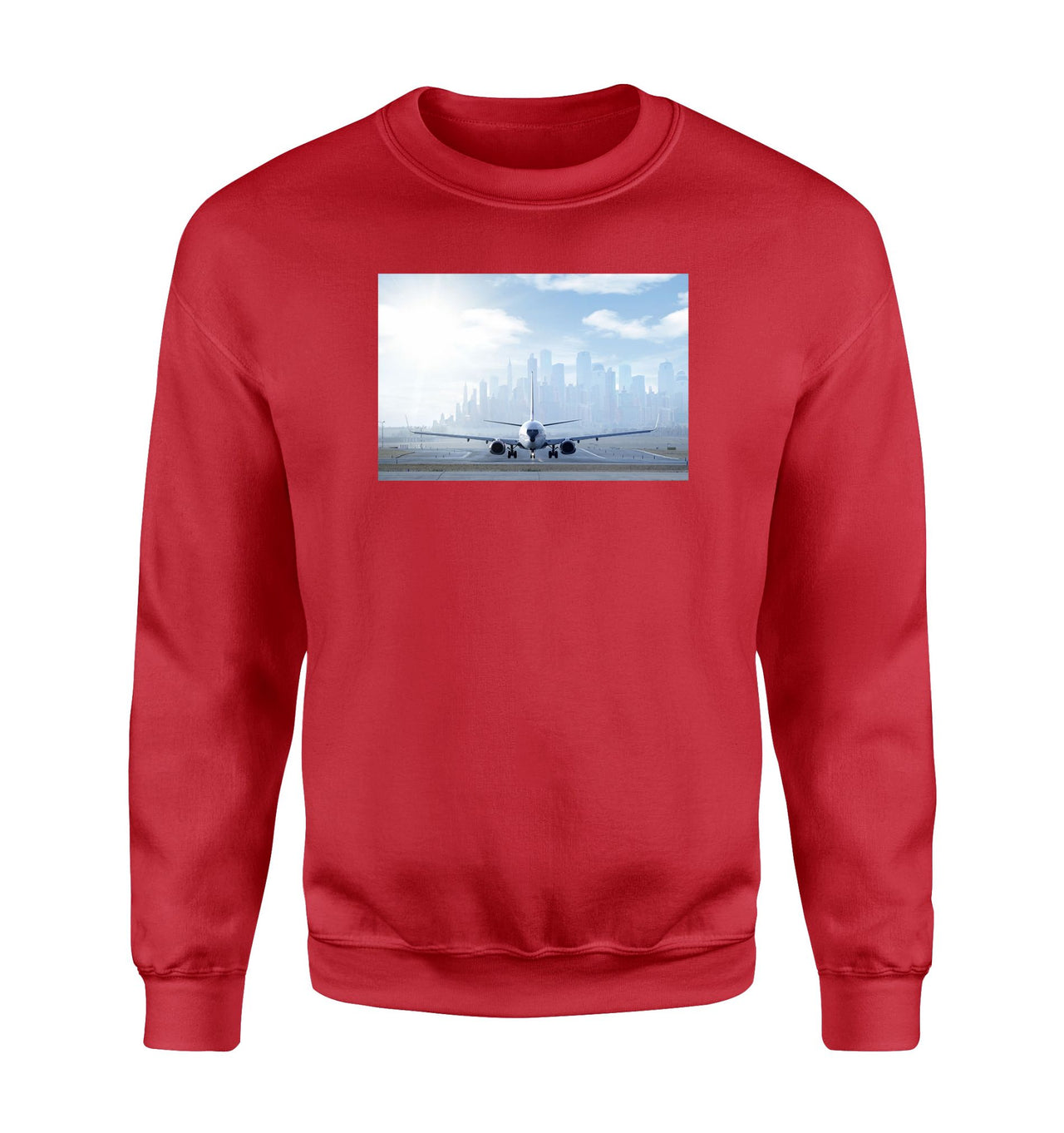 Boeing 737 & City View Behind Designed Sweatshirts