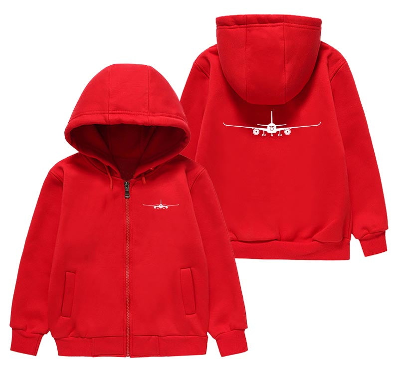 Airbus A350 Silhouette Designed "CHILDREN" Zipped Hoodies