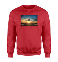 Thumbnail for Airplane over Runway Towards the Sunrise Designed Sweatshirts