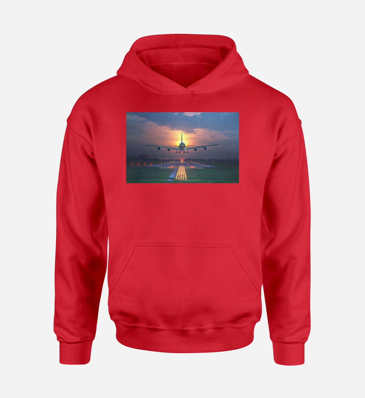 Super Airbus A380 Landing During Sunset Designed Hoodies