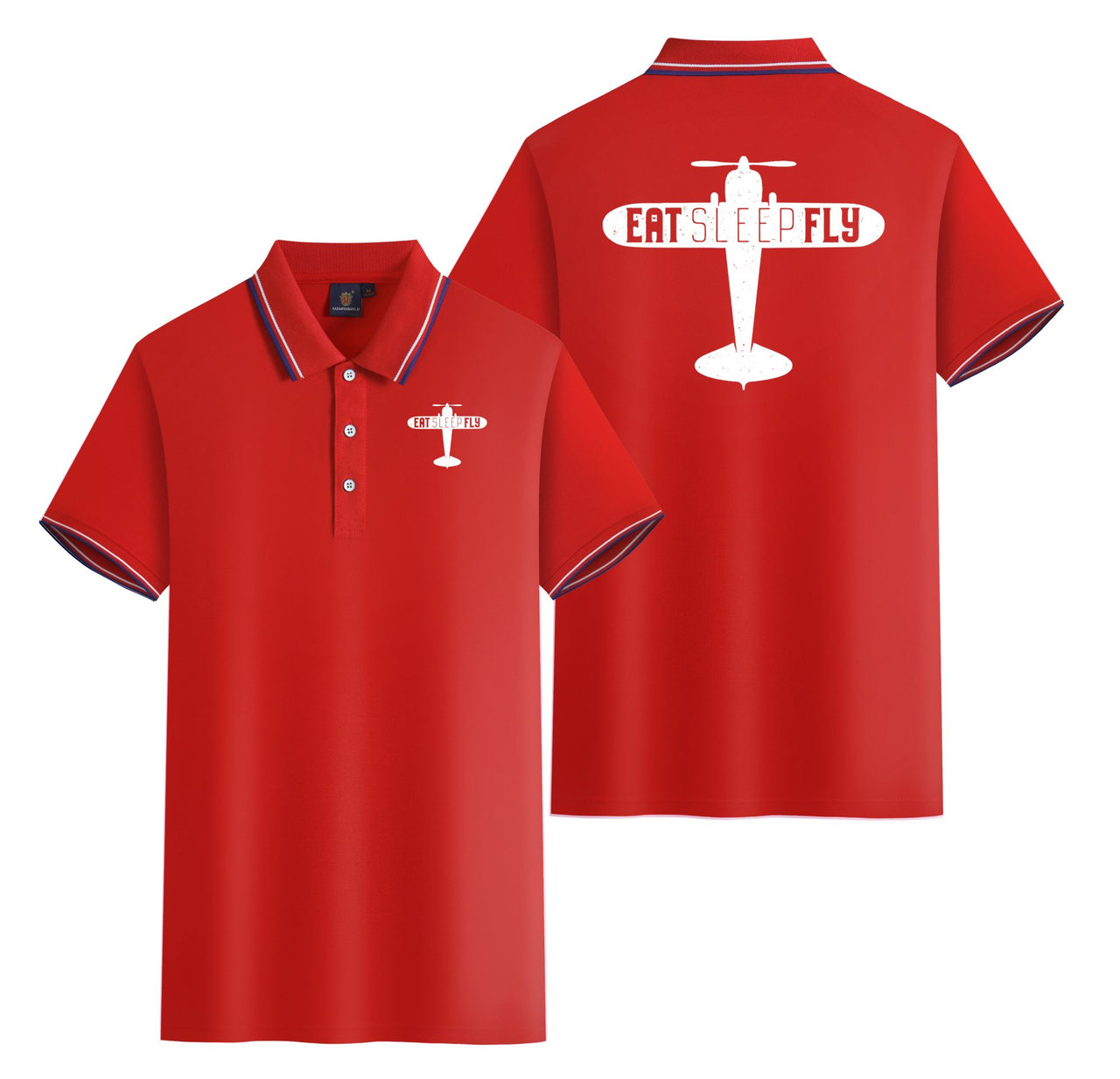 Eat Sleep Fly & Propeller Designed Stylish Polo T-Shirts (Double-Side)