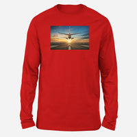 Thumbnail for Airplane over Runway Towards the Sunrise Designed Long-Sleeve T-Shirts