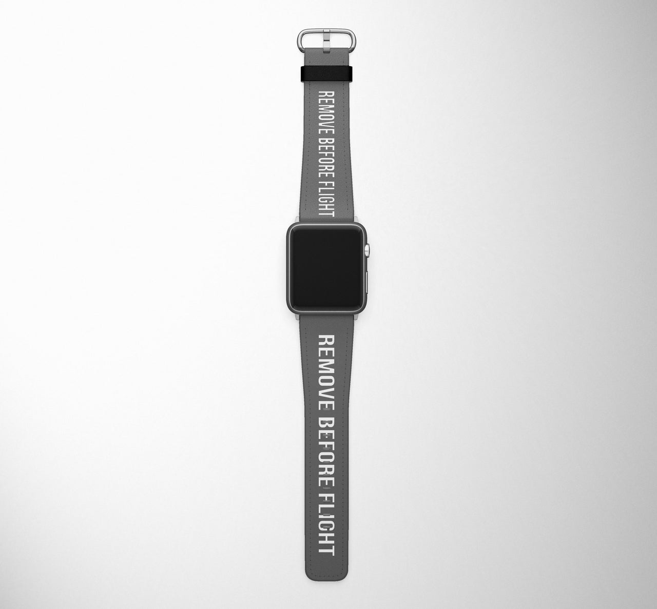 Remove Before Flight Gray Designed Leather Apple Watch Straps