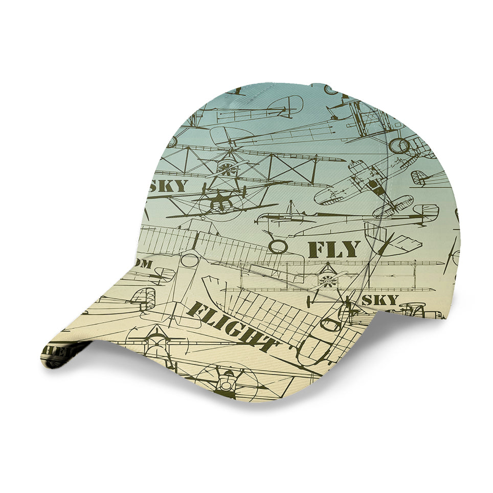 Retro Airplanes & Text Designed 3D Peaked Cap