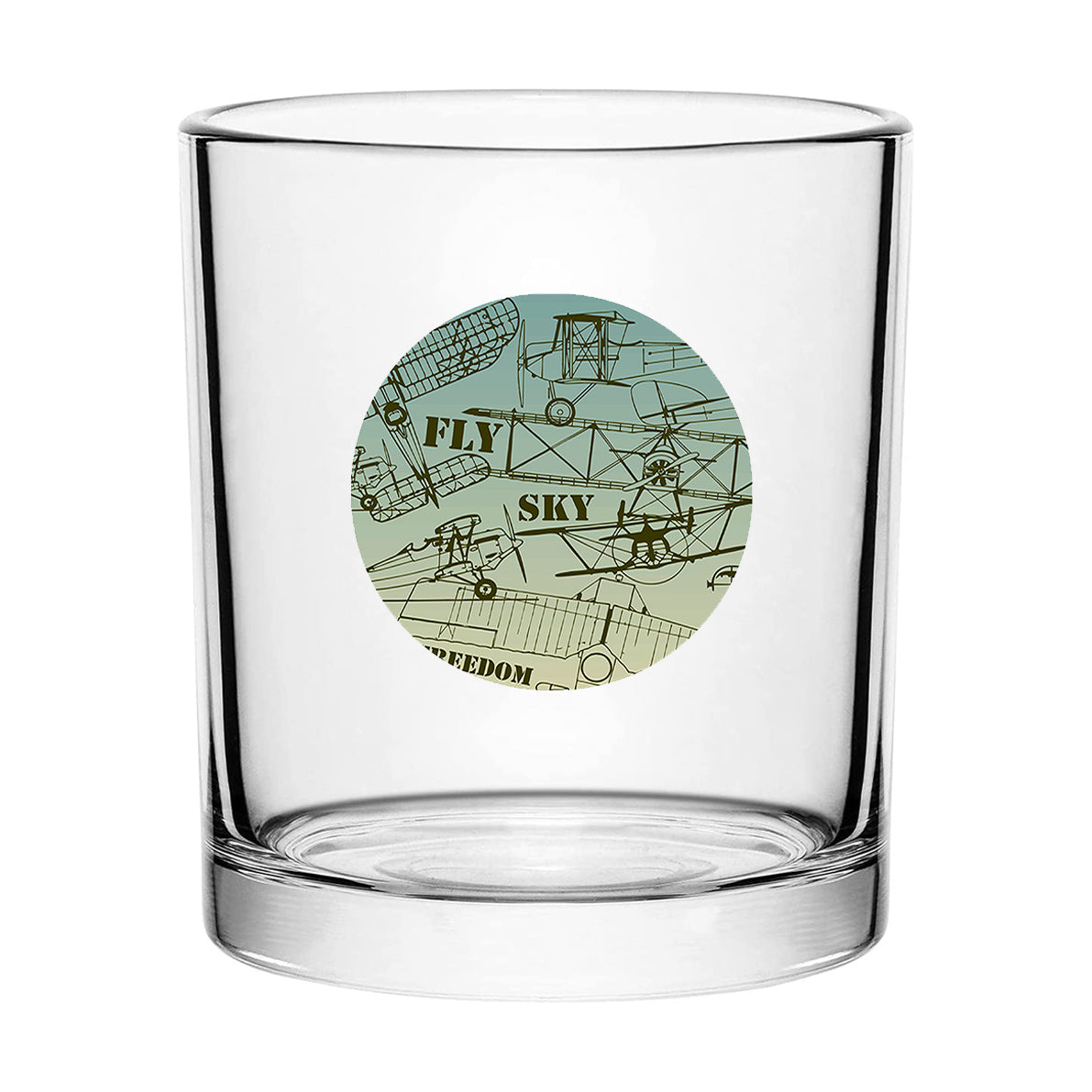 Retro Airplanes & Text Designed Special Whiskey Glasses