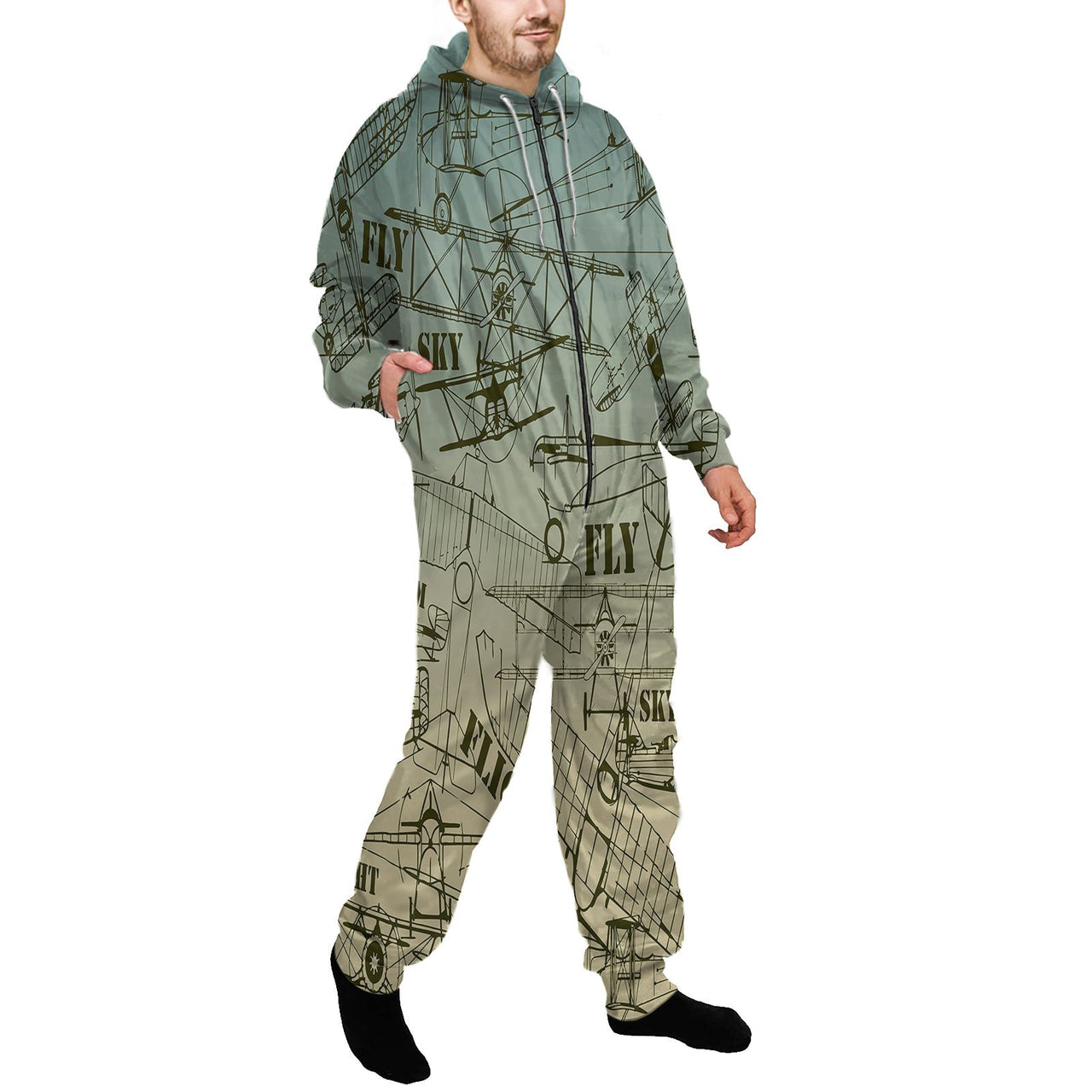 Retro Airplanes & Text Designed Jumpsuit for Men & Women