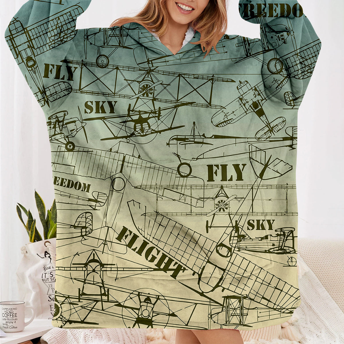 Retro Airplanes & Text Designed Blanket Hoodies