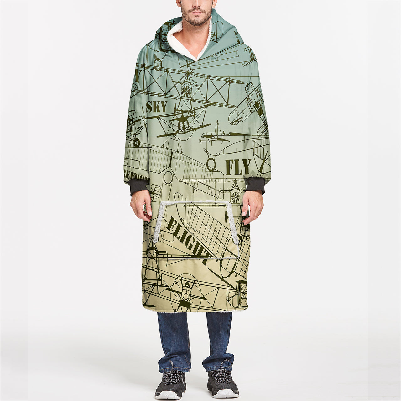 Retro Airplanes & Text Designed Blanket Hoodies