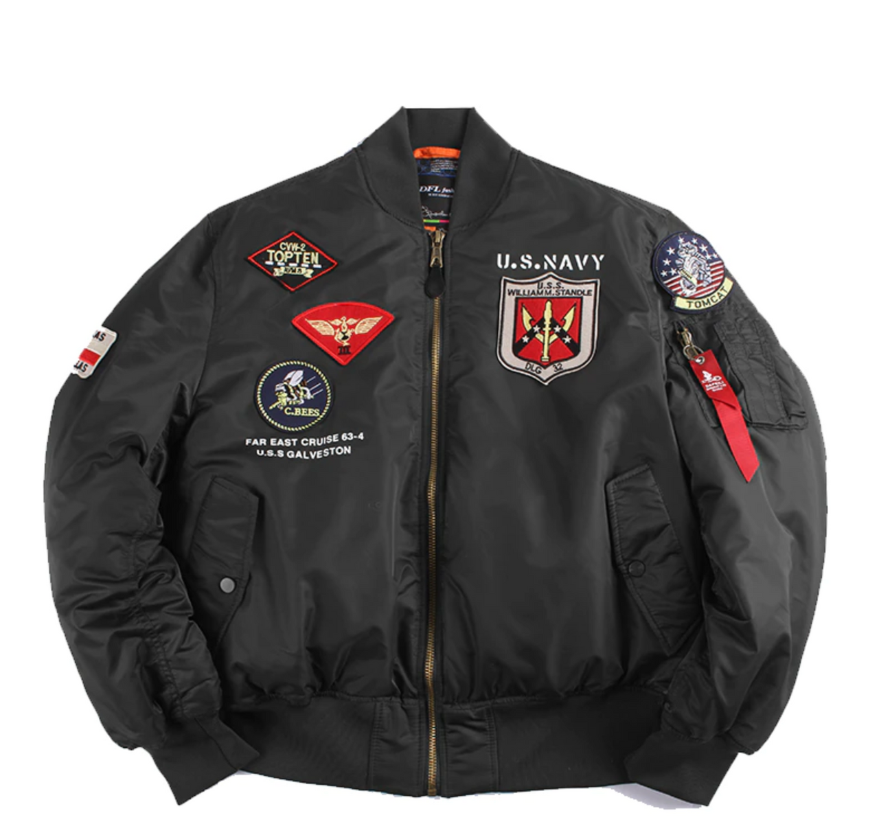 Top Gun Official B-15 Men's Flight Bomber Jacket with Patches Navy / 5X