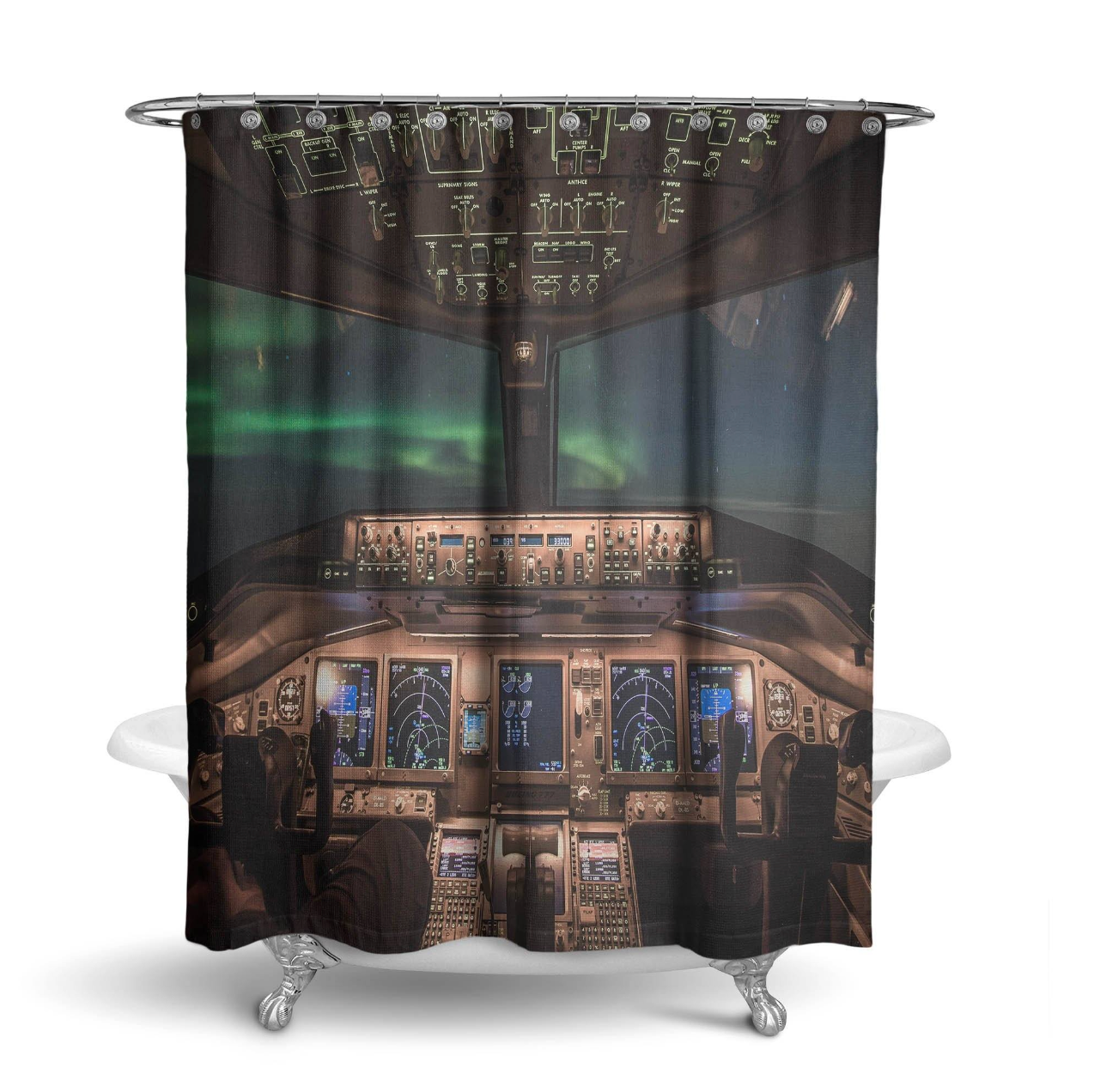 Boeing 777 Cockpit Printed Shower Curtains