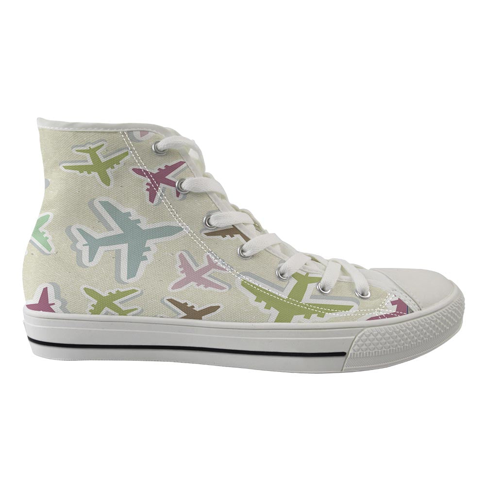 Seamless 3D Airplanes Designed Long Canvas Shoes (Men)