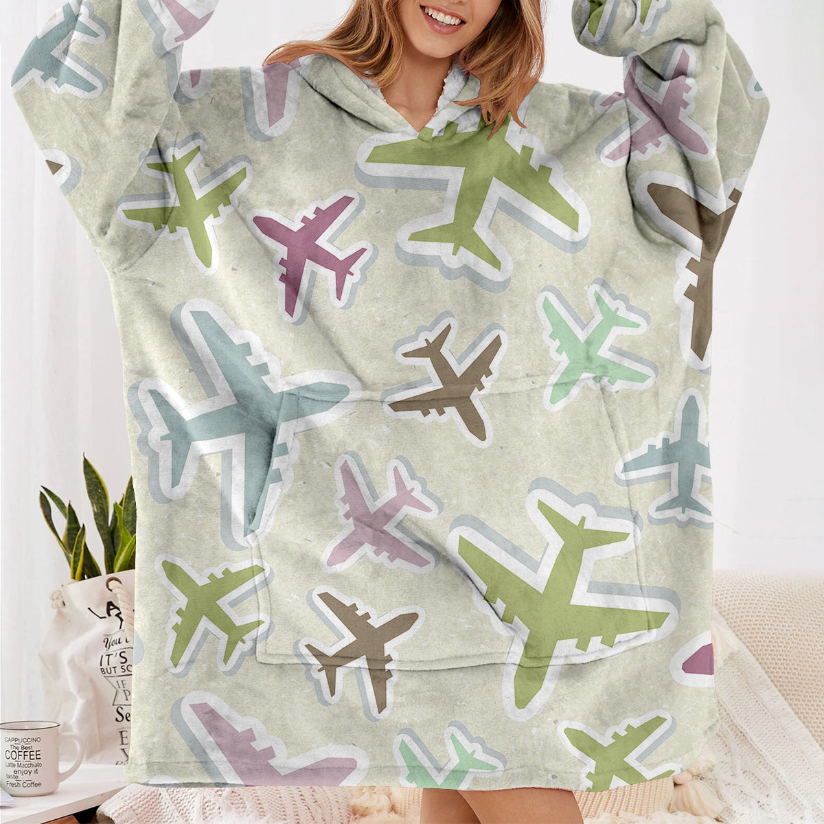 Seamless 3D Airplanes Designed Blanket Hoodies