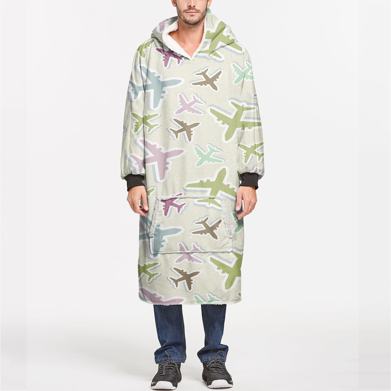 Seamless 3D Airplanes Designed Blanket Hoodies