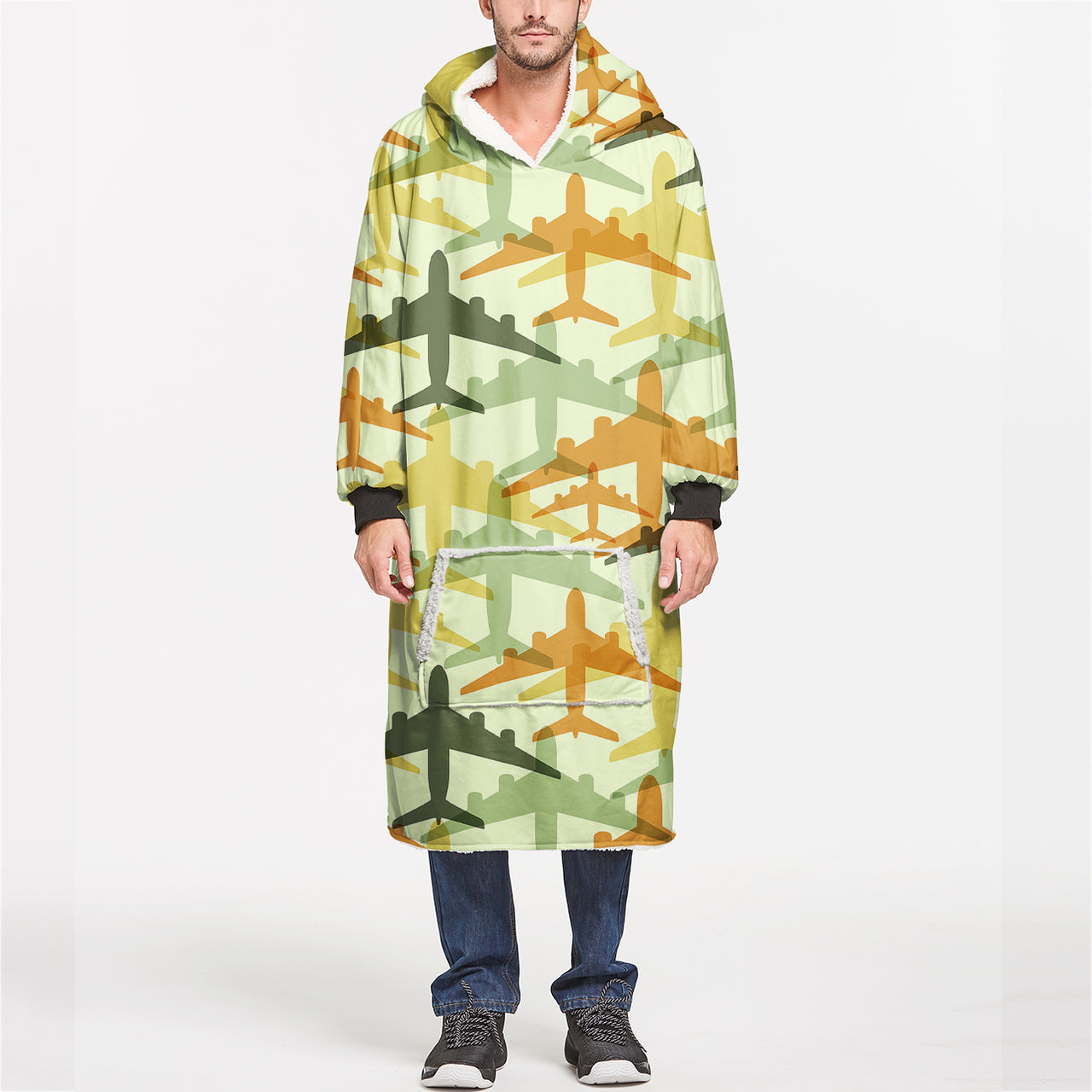 Seamless Colourful Airplanes Designed Blanket Hoodies