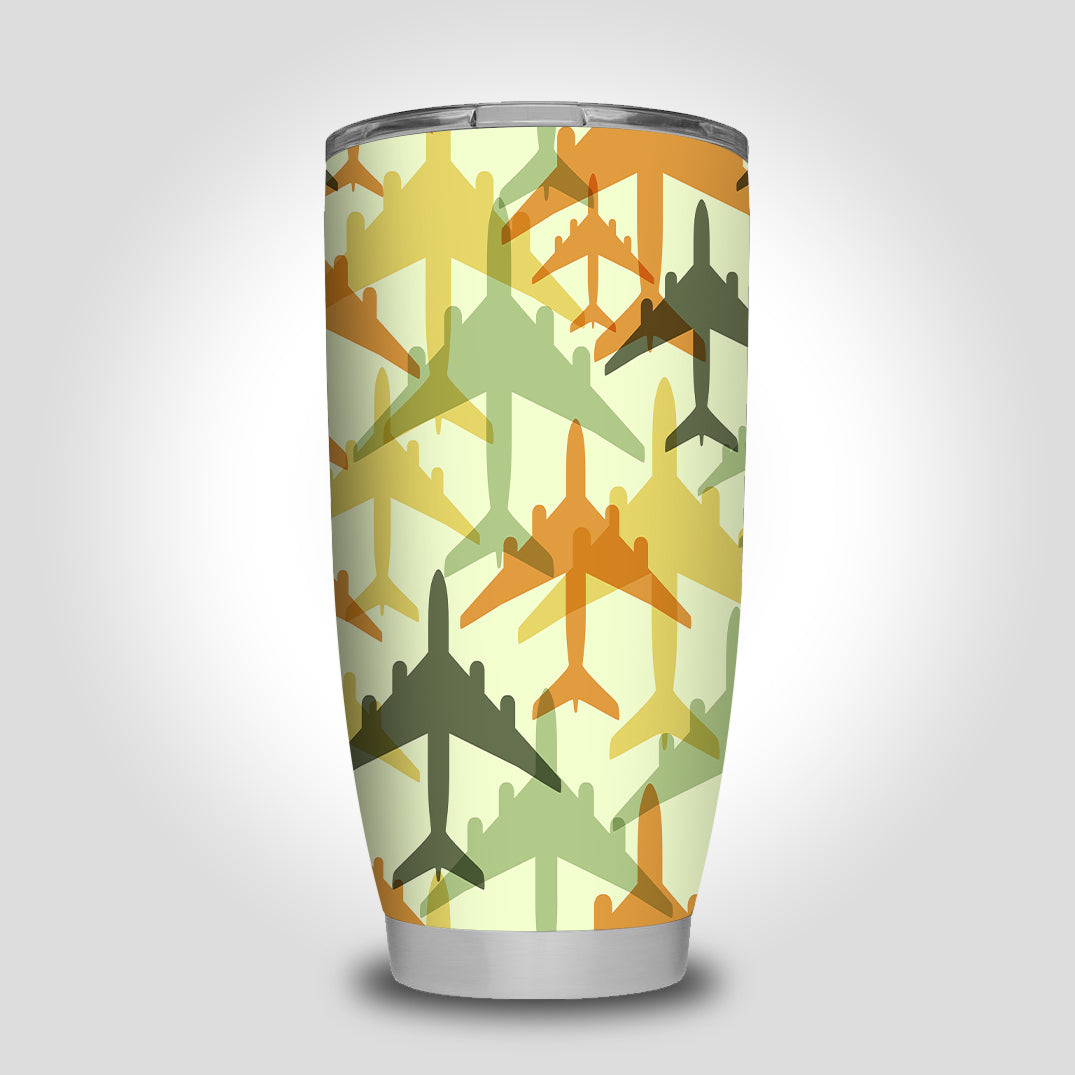 Seamless Colourful Airplanes Designed Tumbler Travel Mugs