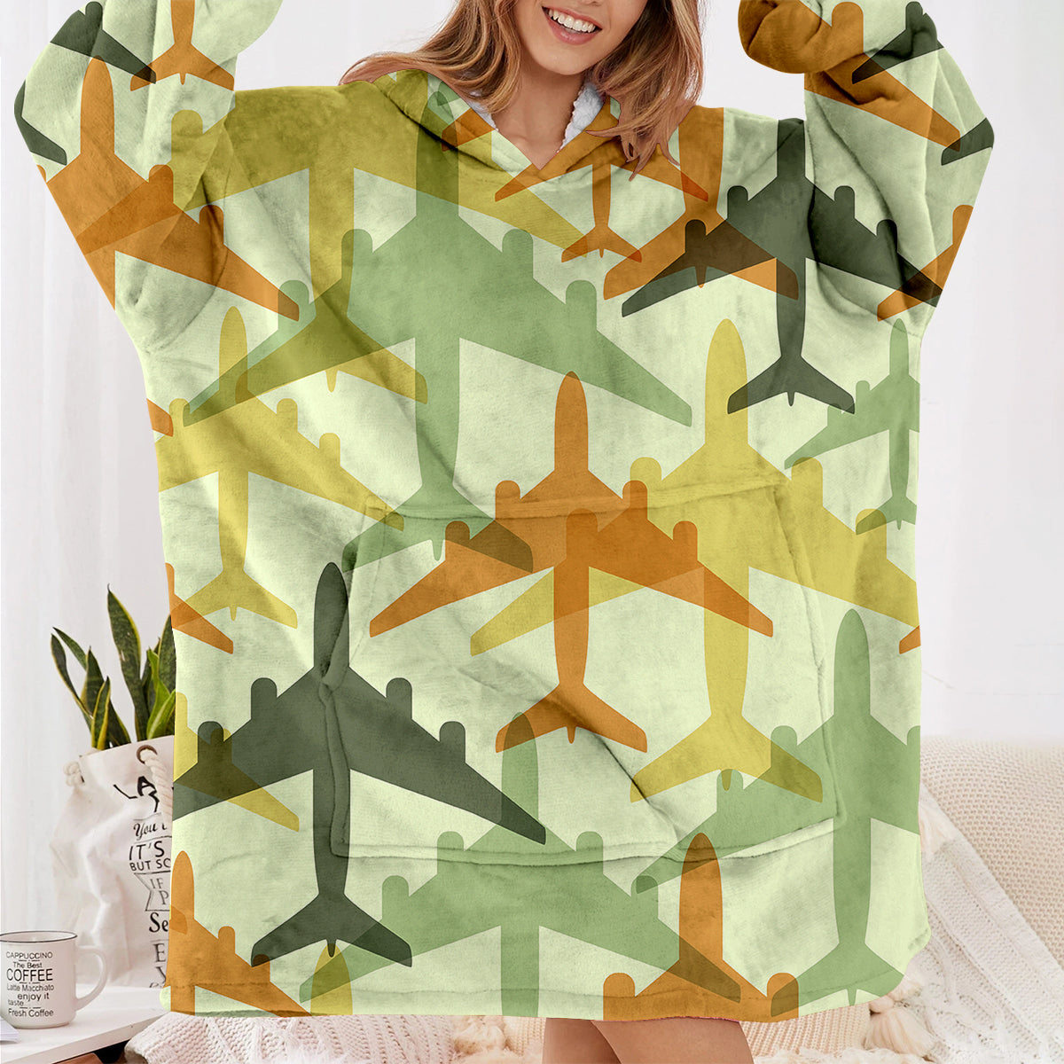 Seamless Colourful Airplanes Designed Blanket Hoodies