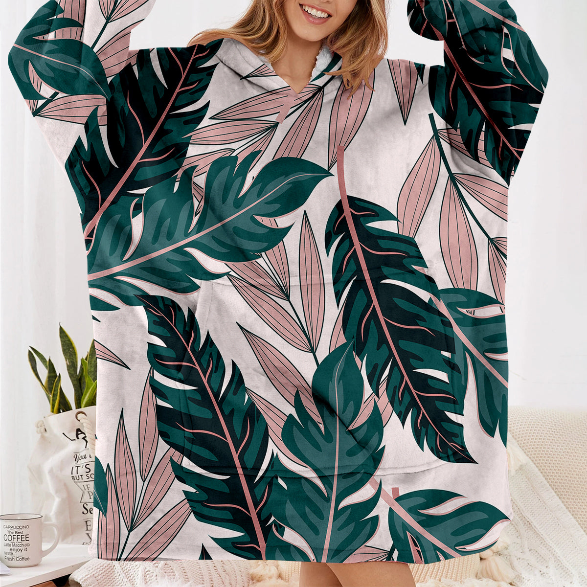 Seamless Palm Leafs Designed Blanket Hoodies