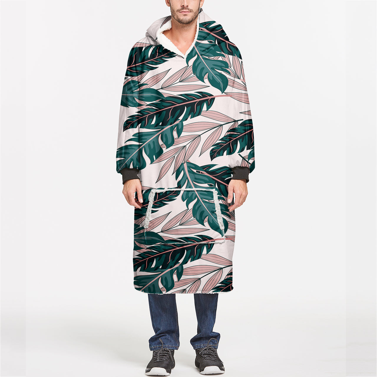 Seamless Palm Leafs Designed Blanket Hoodies