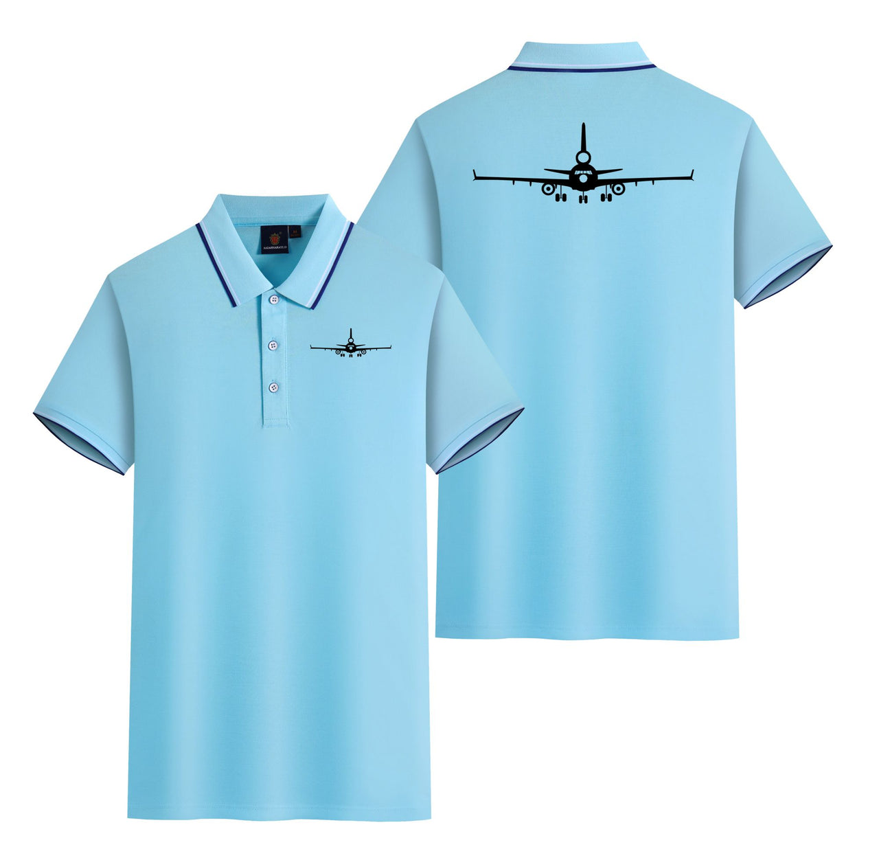 McDonnell Douglas MD-11 Silhouette Plane Designed Stylish Polo T-Shirts (Double-Side)