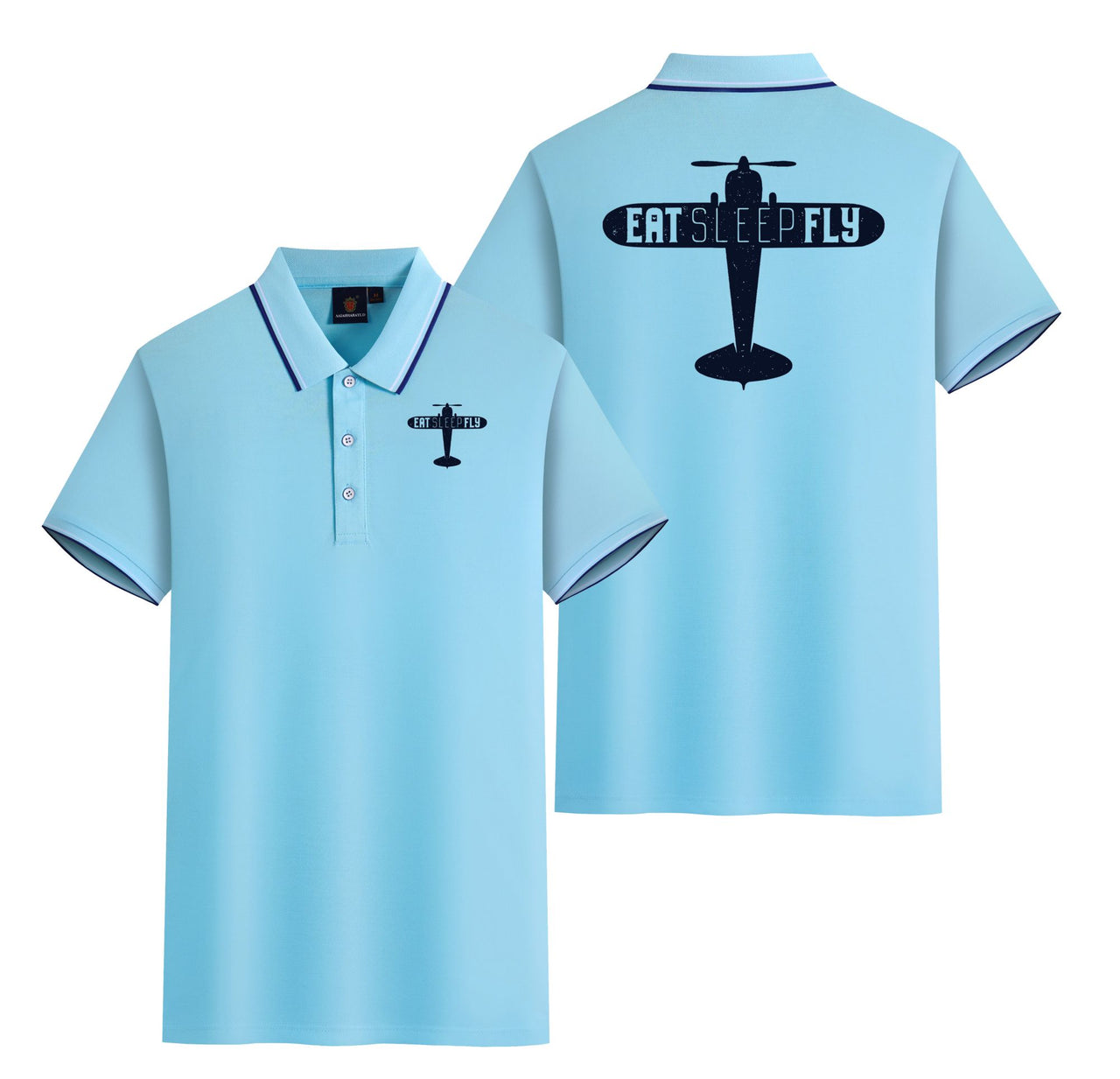 Eat Sleep Fly & Propeller Designed Stylish Polo T-Shirts (Double-Side)