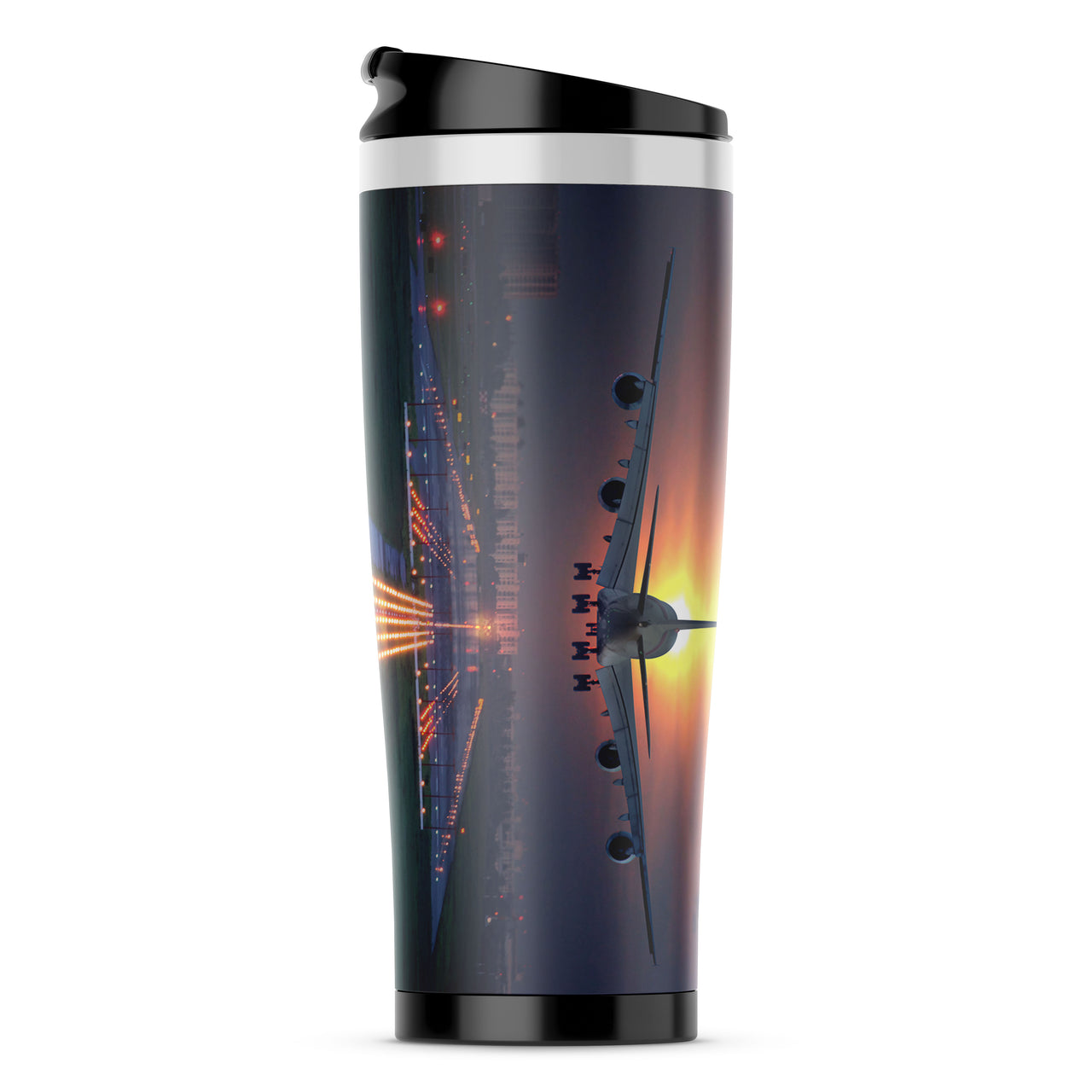 Super Airbus A380 Landing During Sunset Designed Travel Mugs