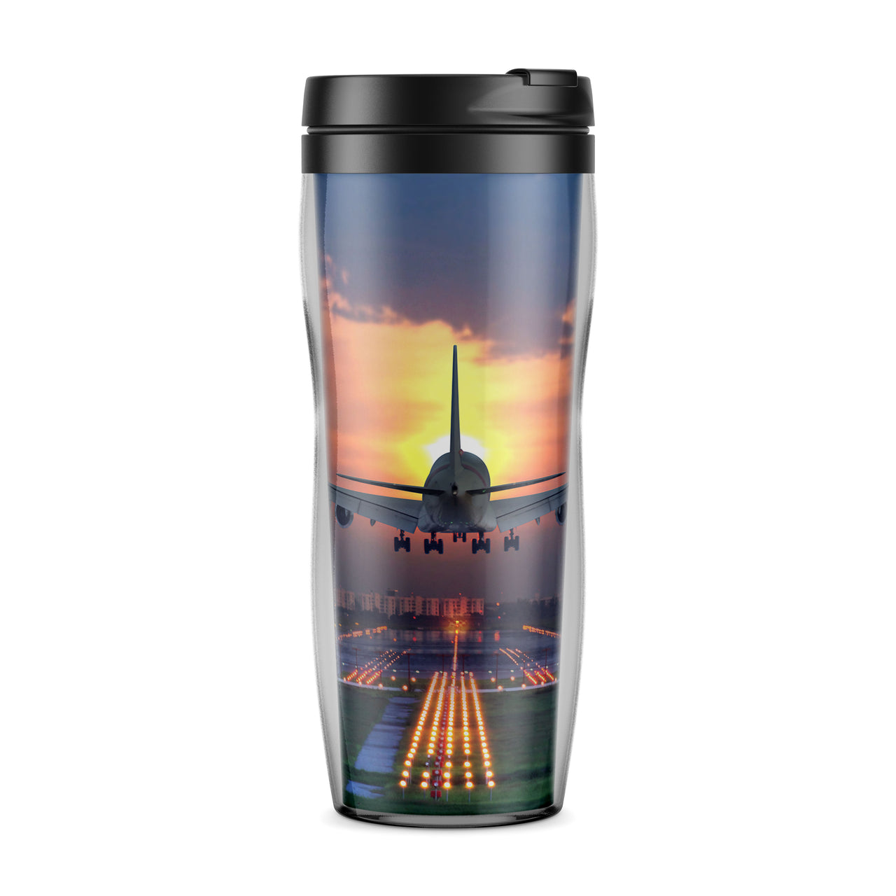 Super Airbus A380 Landing During Sunset Designed Travel Mugs