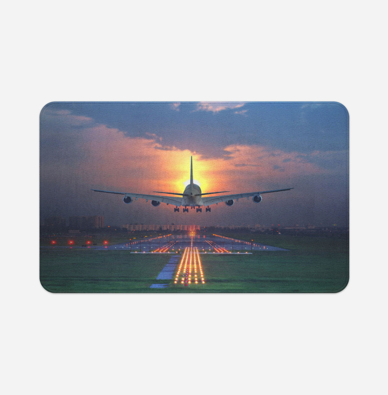 Super Airbus A380 Landing During Sunset Designed Bath Mats