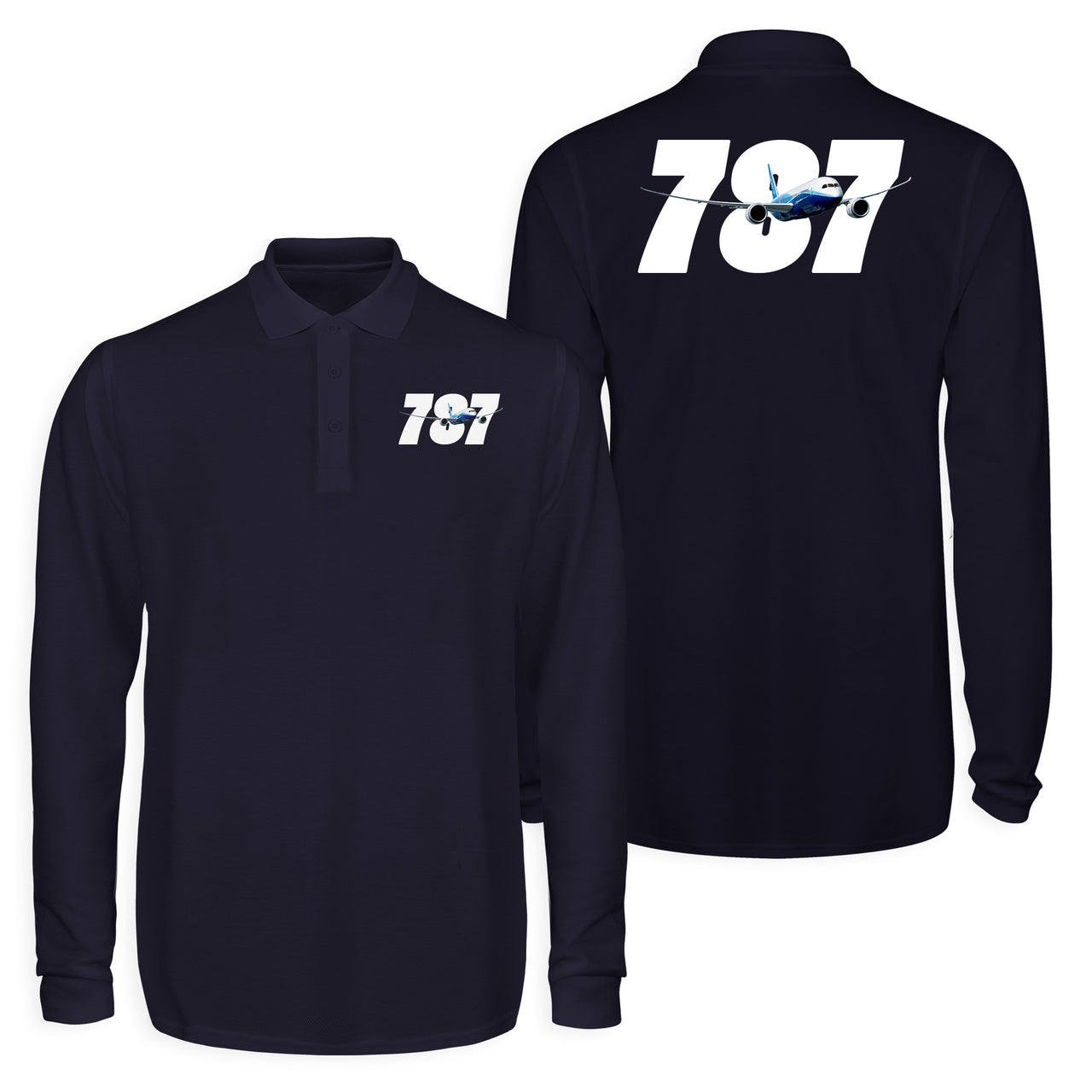 Super Boeing 787 Designed Long Sleeve Polo T-Shirts (Double-Side)