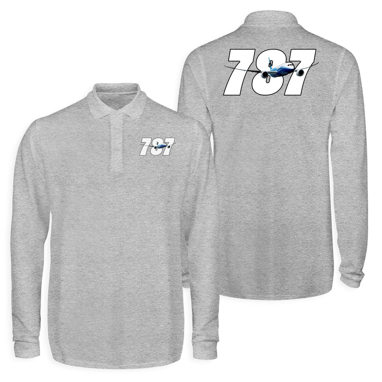 Super Boeing 787 Designed Long Sleeve Polo T-Shirts (Double-Side)