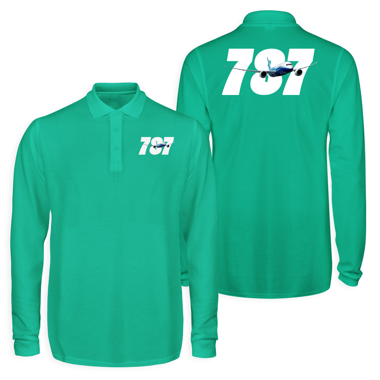 Super Boeing 787 Designed Long Sleeve Polo T-Shirts (Double-Side)