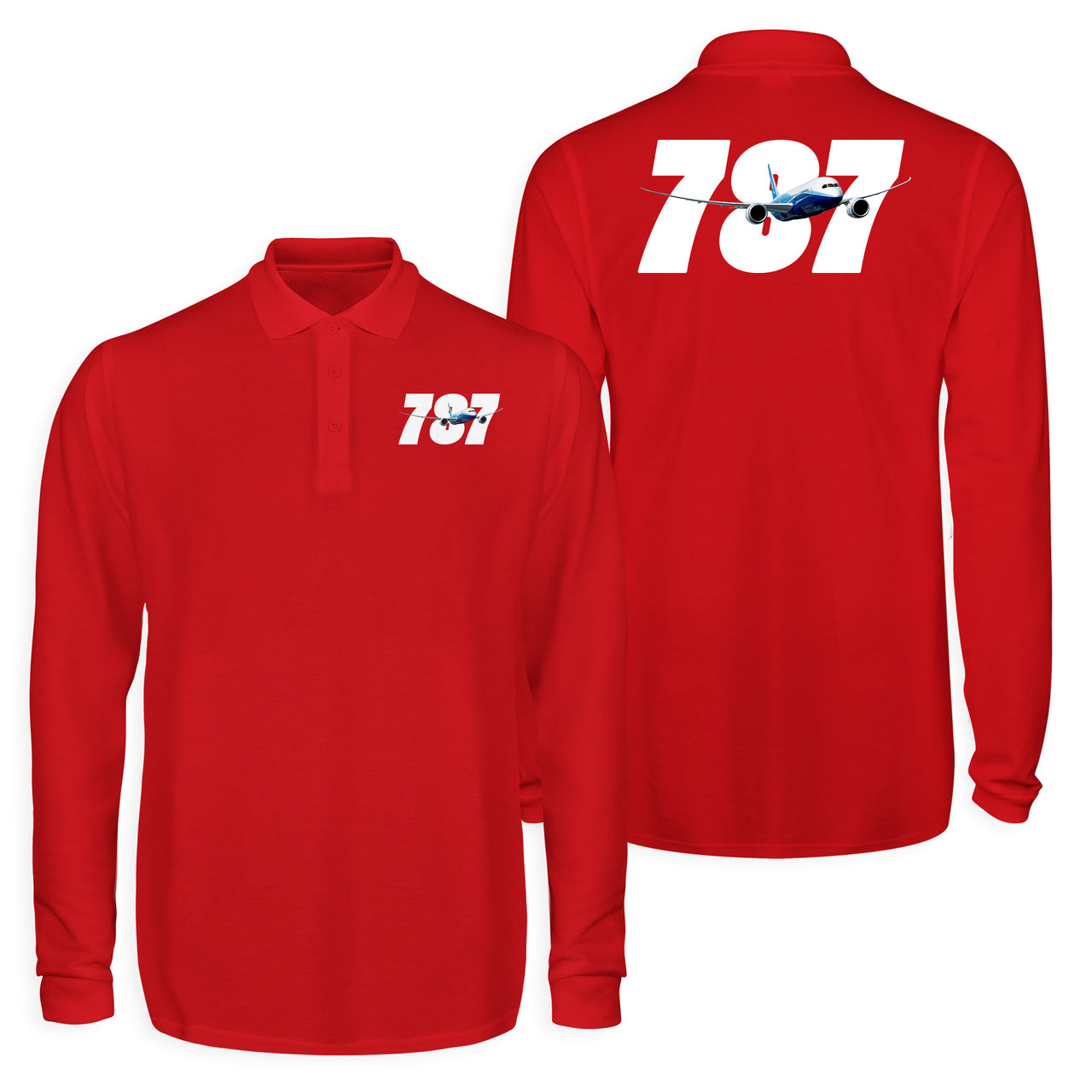 Super Boeing 787 Designed Long Sleeve Polo T-Shirts (Double-Side)