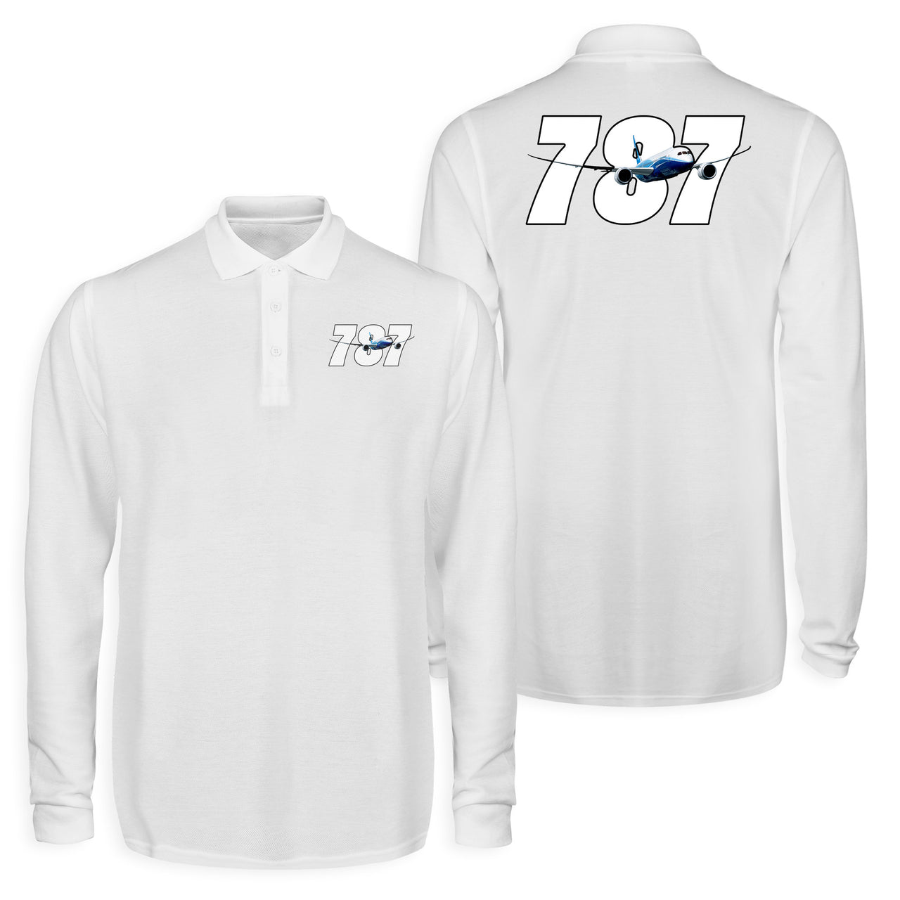 Super Boeing 787 Designed Long Sleeve Polo T-Shirts (Double-Side)