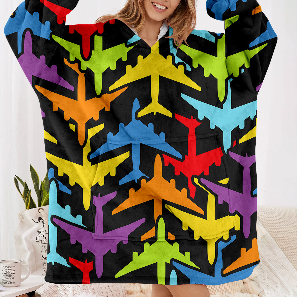 Super Colourful Airplanes Designed Blanket Hoodies