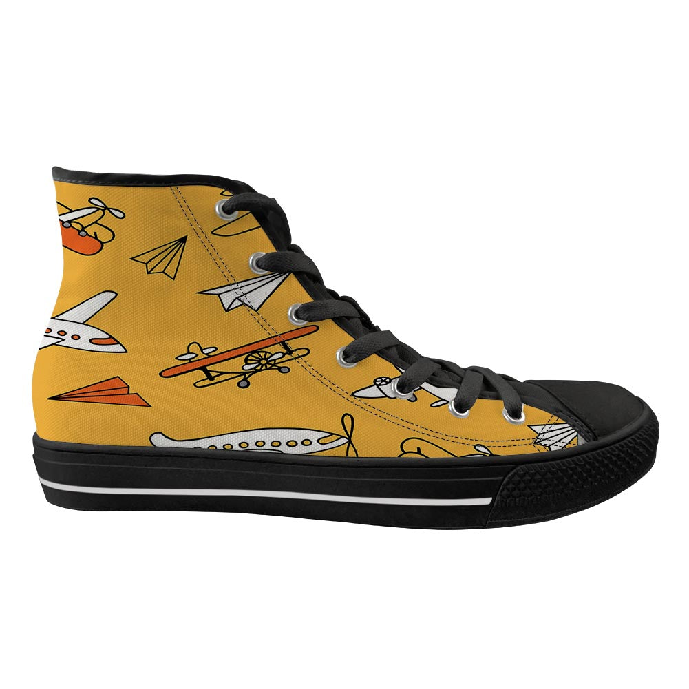 Super Drawings of Airplanes Designed Long Canvas Shoes (Women)