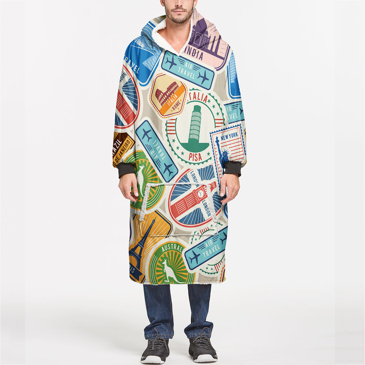 Travel Stickers Designed Blanket Hoodies