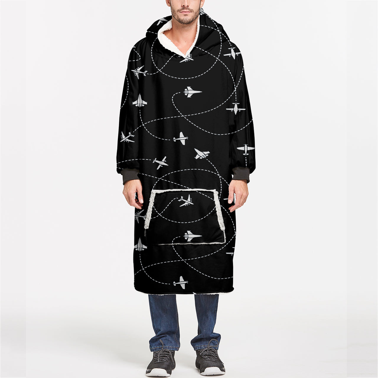 Travel The World By Plane (Black) Designed Blanket Hoodies