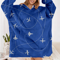 Thumbnail for Travel The World By Plane (Blue) Designed Blanket Hoodies