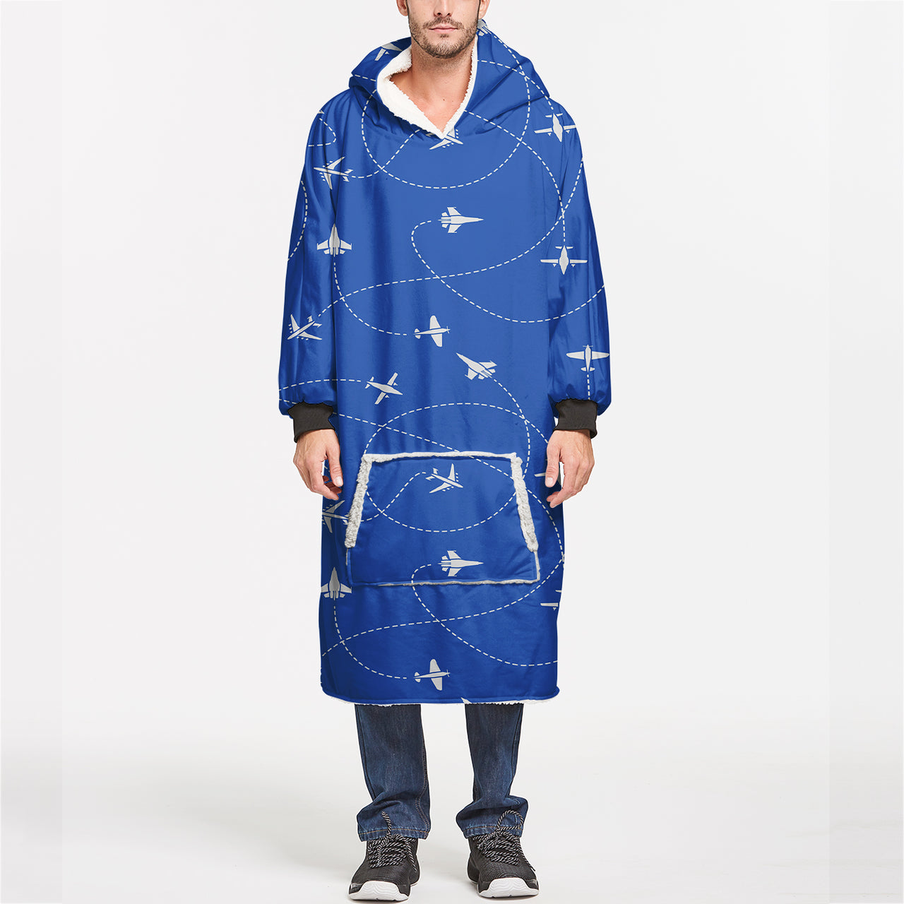 Travel The World By Plane (Blue) Designed Blanket Hoodies