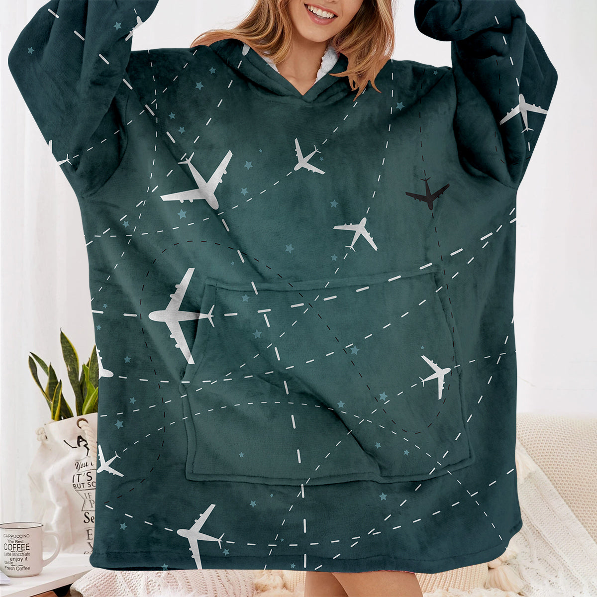 Travelling with Aircraft (Green) Designed Blanket Hoodies