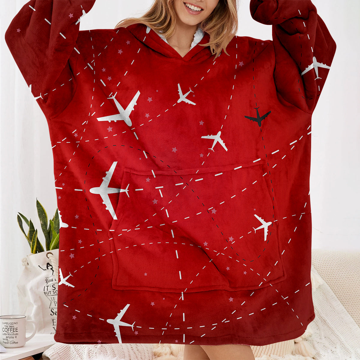 Travelling with Aircraft (Red) Designed Blanket Hoodies