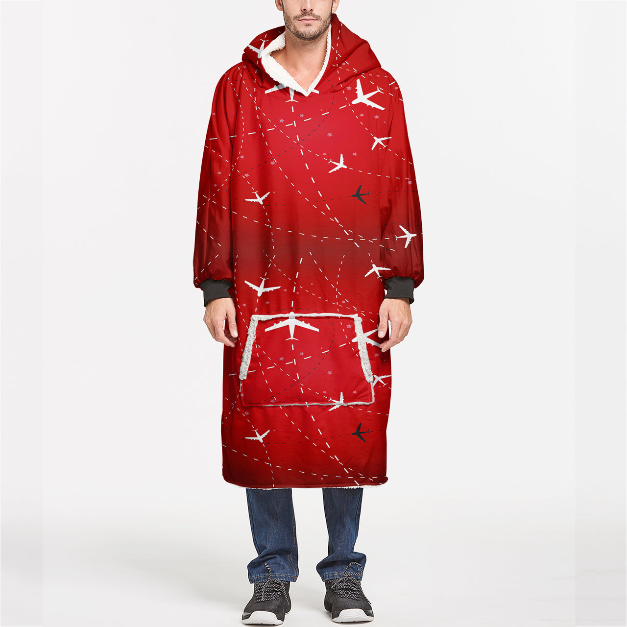 Travelling with Aircraft (Red) Designed Blanket Hoodies