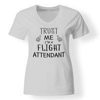 Thumbnail for Trust Me I'm a Flight Attendant Designed V-Neck T-Shirts