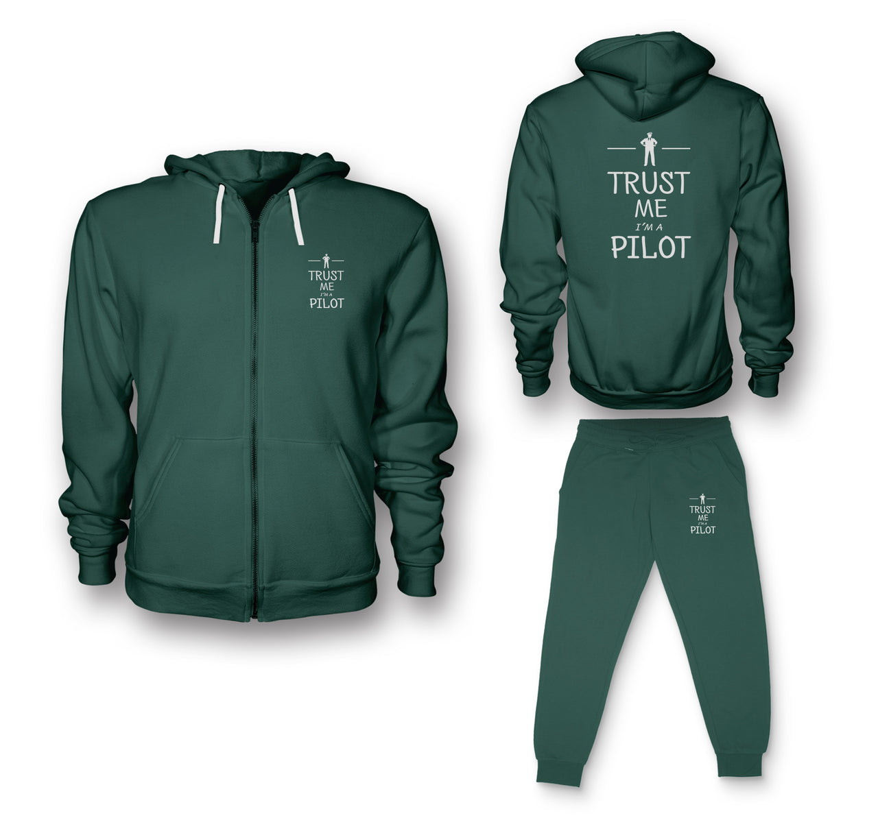 Trust Me I'm a Pilot Designed Zipped Hoodies & Sweatpants Set