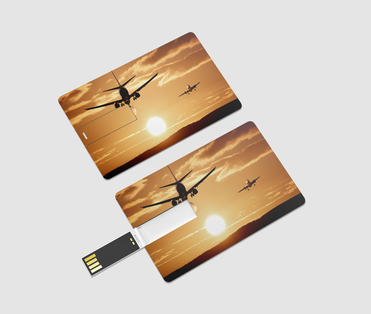 Two Aeroplanes During Sunset Designed USB Cards