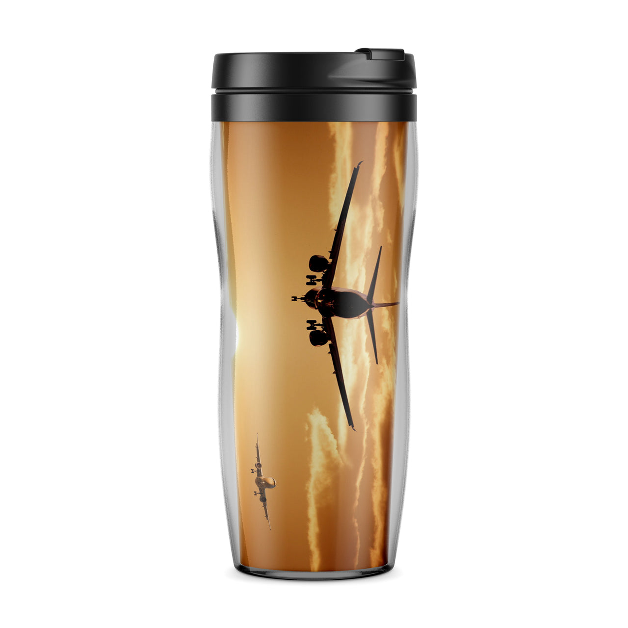 Two Aeroplanes During Sunset Designed Travel Mugs