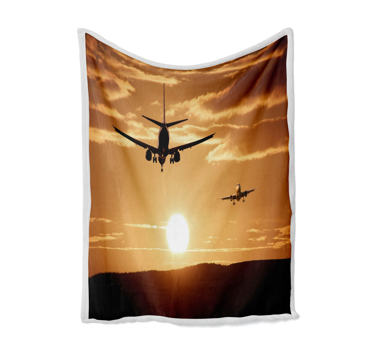 Two Aeroplanes During Sunset Designed Bed Blankets & Covers